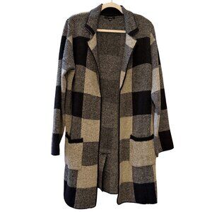 Love Tree Black & Grey Plaid Open Front Cardigan – Size L